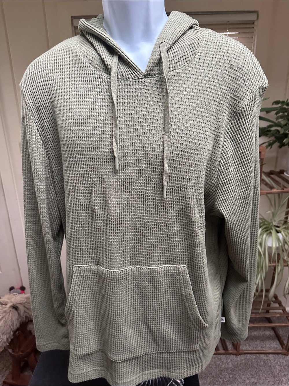 RAINFOREST Olive Waffle-Knit Hooded Pullover